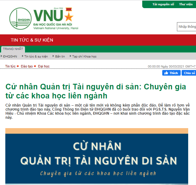 Trang tin VNU: CỬ NHÂN QUẢN TRỊ TÀI NGUYÊN DI SẢN - CHUYÊN GIA TỪ CÁC KHOA HỌC LIÊN NGÀNH