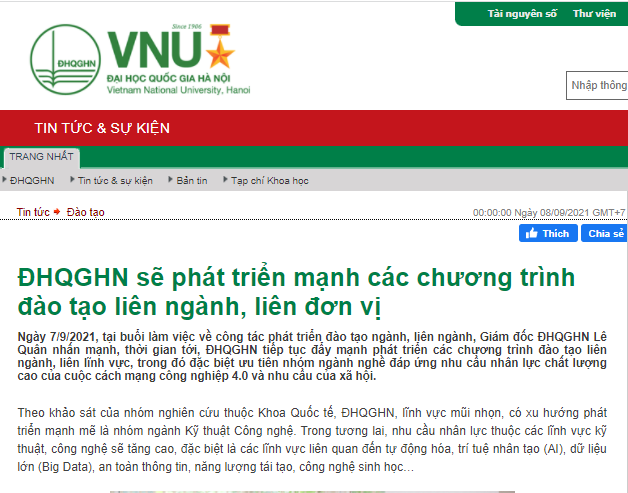 Trang tin VNU: PHÁT TRIỂN MẠNH CÁC CHƯƠNG TRÌNH ĐÀO TẠO LIÊN NGÀNH
