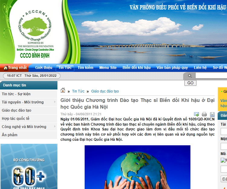 Trang tin CCCO Bình Định: CHƯƠNG TRÌNH THẠC SĨ BIẾN ĐỔI KHÍ HẬU