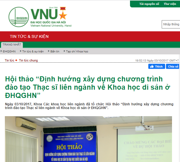 Trang tin VNU: ĐỊNH HƯỚNG ĐÀO TẠO THẠC SĨ LIÊN NGÀNH VỀ KHOA HỌC DI SẢN
