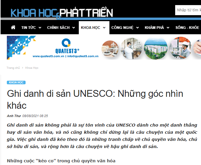 Báo Khoa học & Phát triển: GHI DANH DI SẢN UNESCO, NHỮNG GÓC NHÌN KHÁC