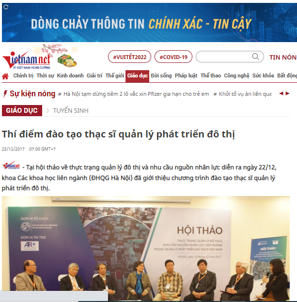 Vietnamnet: THÍ ĐIỂM ĐÀO TẠO THẠC SĨ QUẢN LÝ PHÁT TRIỂN ĐÔ THỊ