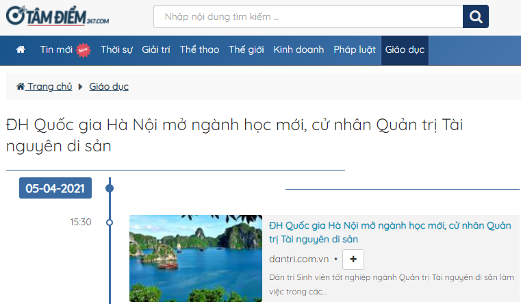 Trang Tâm điểm 247: ĐHQGHN MỞ NGÀNH QUẢN TRỊ TÀI NGUYÊN DI SẢN