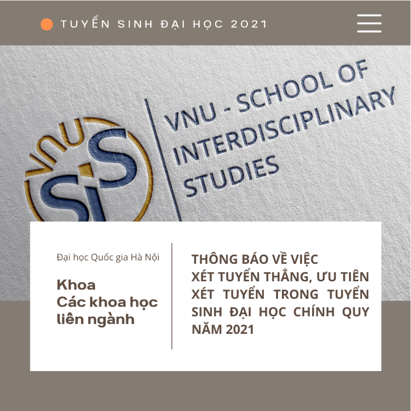Thông báo về xét Tuyển thẳng và Ưu tiên xét tuyển đại học chính quy năm 2021