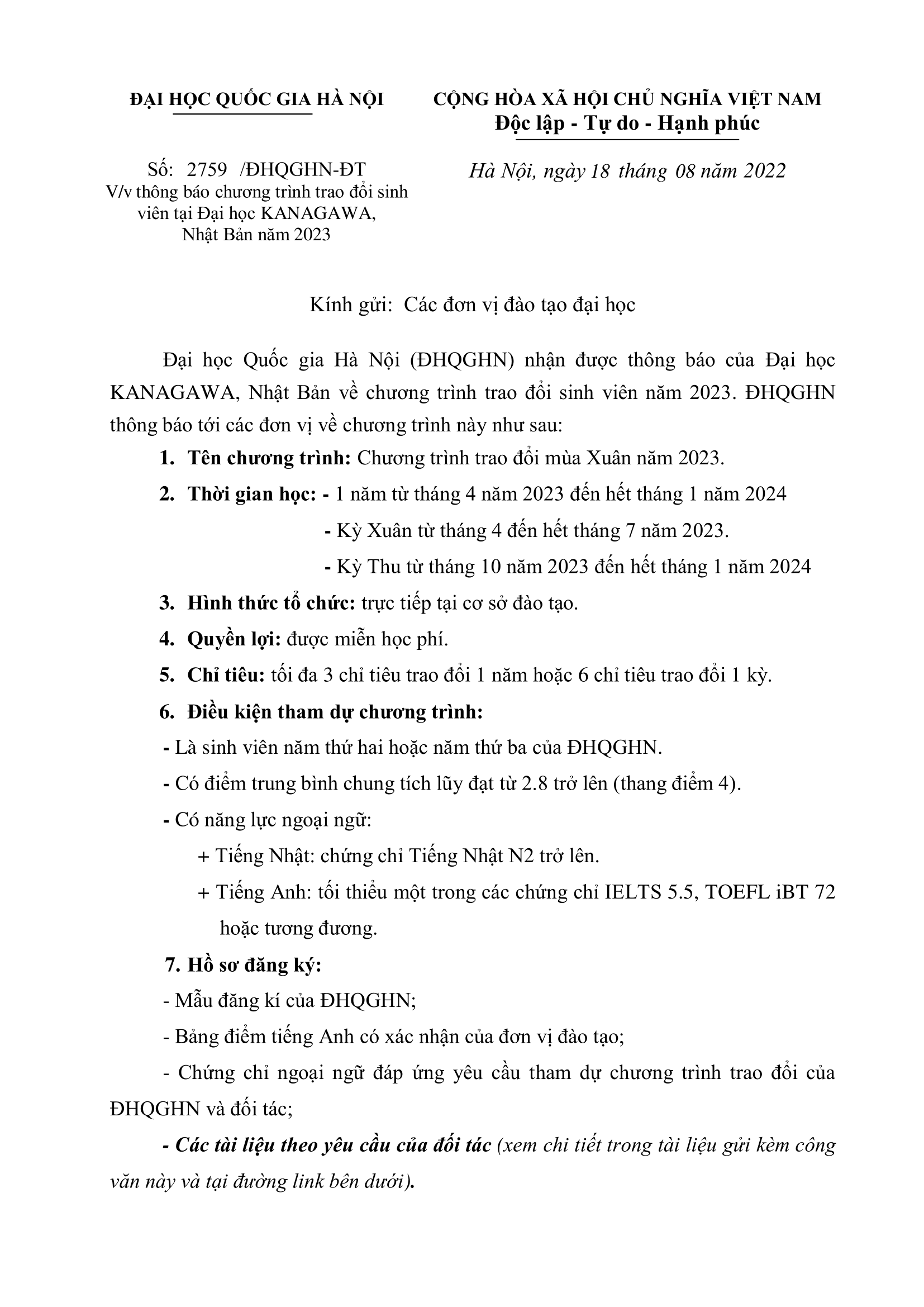Chương trình trao đổi mùa Xuân năm 2023 - VNU và Đại học KANAGAWA, Nhật Bản